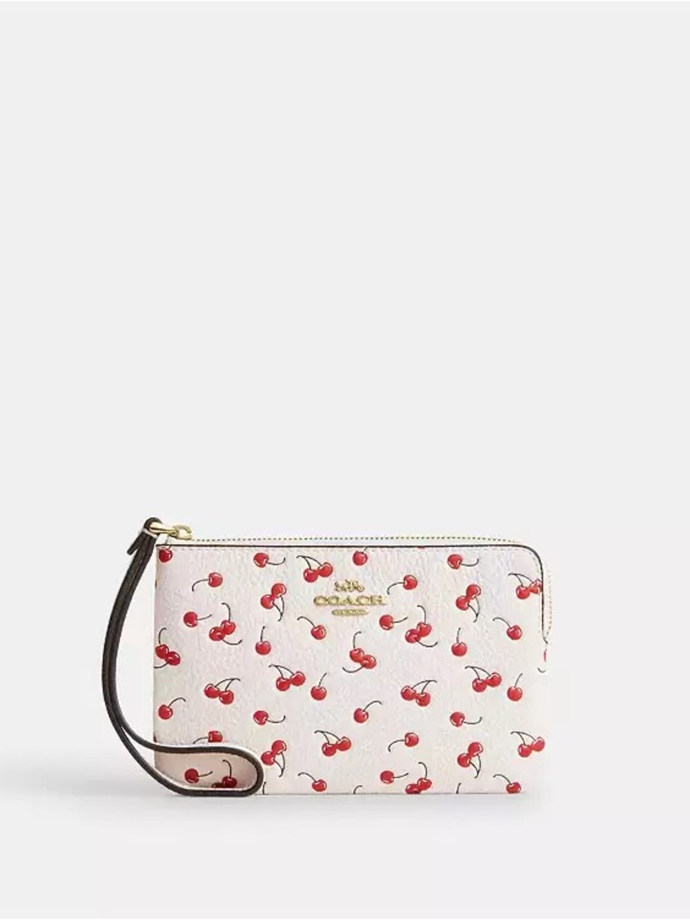 Coach Corner Zip Wristlet With Cherry Print NWT